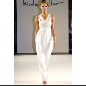 Nicole Miller collection silk, maxi, cream, dress.
